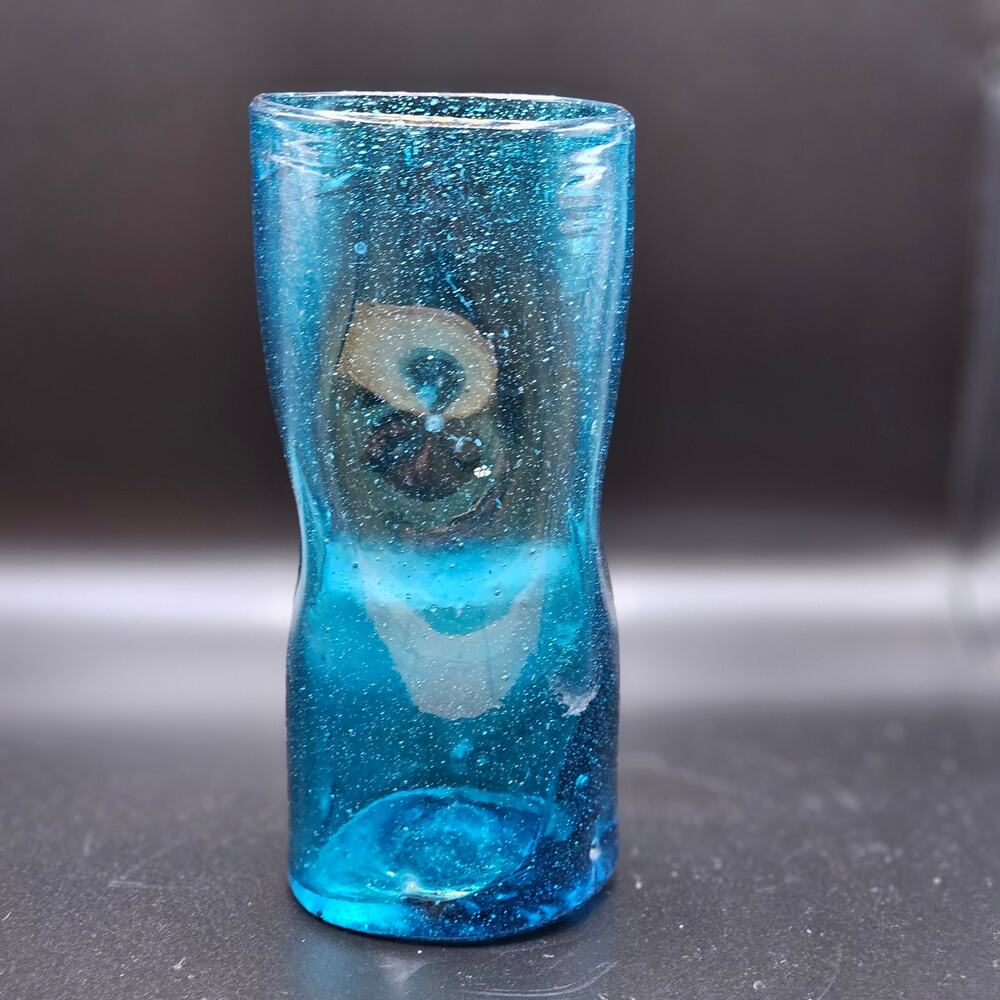 Blenko Type Dimple Glass Tumbler Vase or Drinking Glass - Teal - Aqua Blue